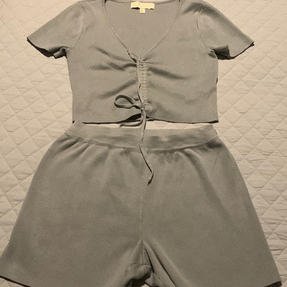 Madden Girl Women's gray 2 Piece Ribbed Knit Tank Top and Short Set - Picture 1 of 11